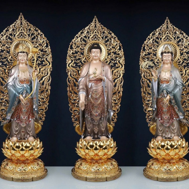 Tôn Tượng Tây Phương Tam Thánh Đồng Men Cổ cao cấp S1
